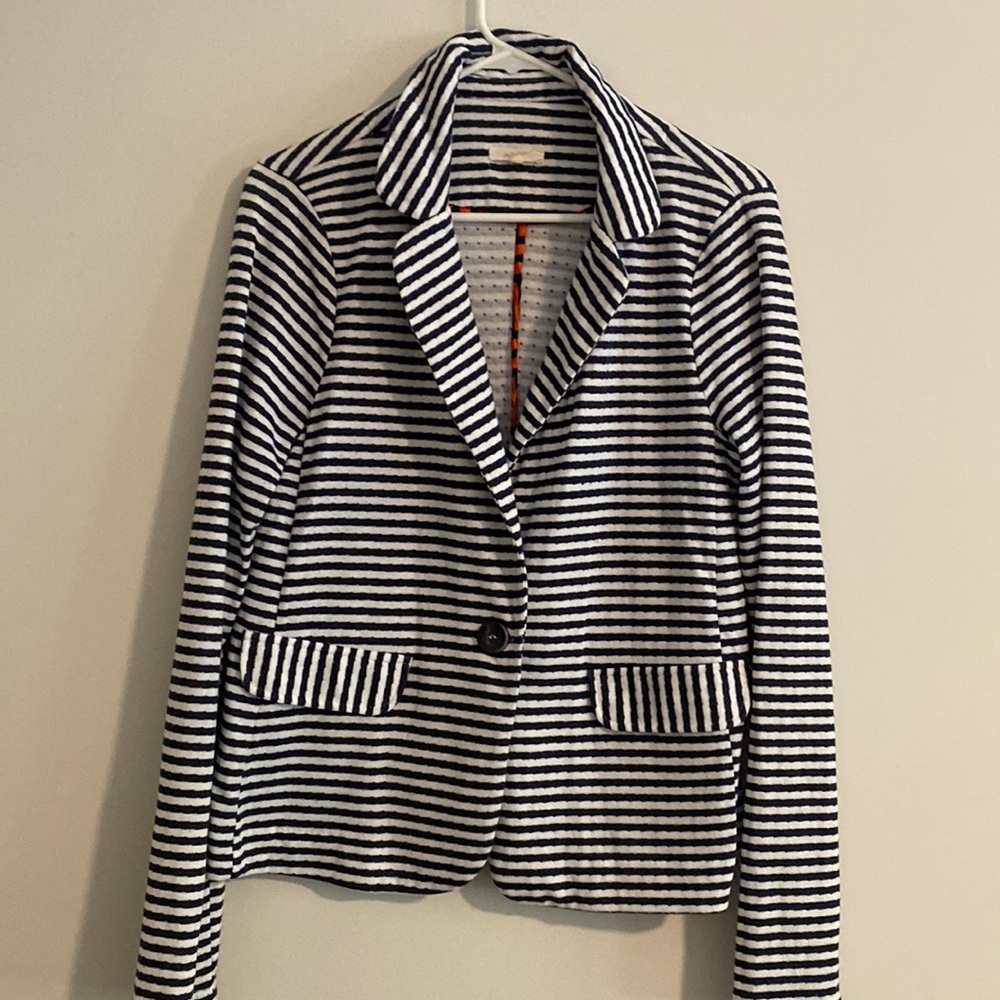 Navy striped cotton blend blazer L